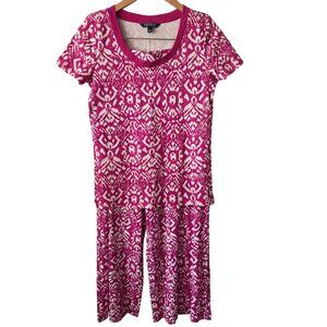 Ralph Lauren LRL Sz M Ikat Print 2-Piece Lounge Short Sleeve Top Wide-Leg Pants
